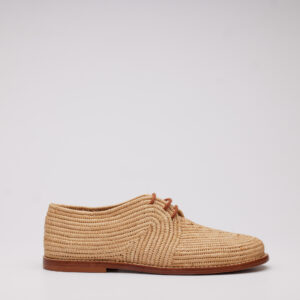 Derby da donna in rafia stura suola in cuoio naturale
