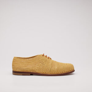 Derby da donna minimalista in rafia con suola in cuoio giallo peel